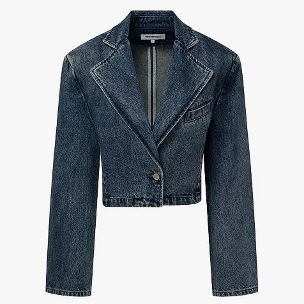 Revolve WeWoreWhat Cropped Denim Blazer in Dark Blue NWT - Picture 4 of 7